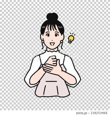 納得するまとめ髪の若い女性のシンプルなベクターイラスト素材 139253468