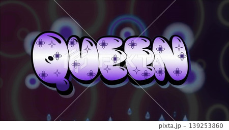 Featuring bubble text QUEEN glowing on plum backdrop, with sparkles, clover marks and teardrops Featuring bubble text QUEEN glowing on plum backdrop, with sparkles, clover marks and teardrops 139253860