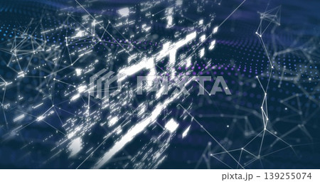 Displaying network visualization floating in virtual environment, with glowing nodes and thin lines Displaying network visualization floating in virtual environment, with glowing nodes and thin lines 139255074