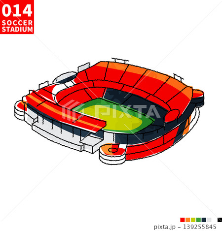 サッカー主要スタジアム アイソメトリック風イラスト 139255845