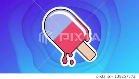 Showing popsicle graphic with red and blue halves melting on gradient backdrop, on wooden stick Showing popsicle graphic with red and blue halves melting on gradient backdrop, on wooden stick 139257372