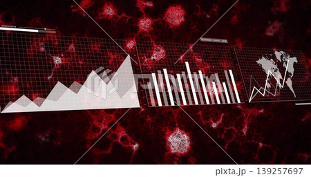 Three data panels displaying on analytics dashboard, with area chart bar chart world map line chart Three data panels displaying on analytics dashboard, with area chart bar chart world map line chart 139257697