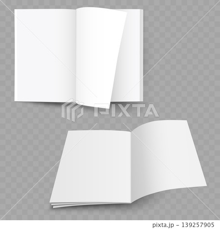 Realistic Floating Magazine Mockup Set. Vector Blank Open Brochure or Catalog Spread Templates with Shadows. Realistic Floating Magazine Mockup Set. Vector Blank Open Brochure or Catalog Spread Templates with Shadows. 139257905