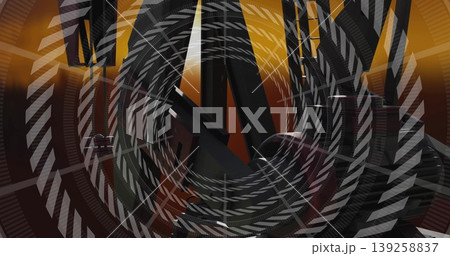 Rotating spiral vortex in 3D scene, striped concentric rings, geometric shapes, gradient lighting Rotating spiral vortex in 3D scene, striped concentric rings, geometric shapes, gradient lighting 139258837