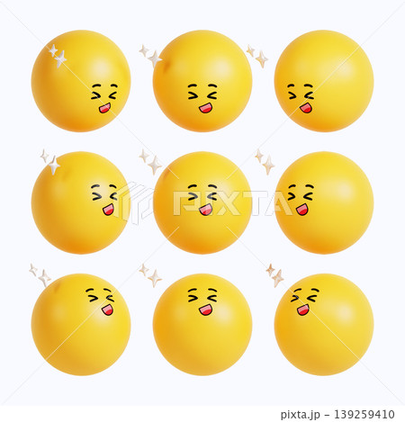 Nine round yellow balls are arranged in a grid. Each ball has a different expression, showing joy and fun. The scene is simple and colorful, capturing playful moments. Nine round yellow balls are arranged in a grid. Each ball has a different expression, showing joy and fun. The scene is simple and colorful, capturing playful moments. 139259410