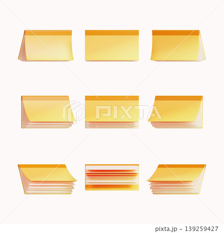 Sticky notes are shown in a variety of orientations. Some are stacked while others are upright. The background is light, making the notes stand out. This setup shows simple office supplies. Sticky notes are shown in a variety of orientations. Some are stacked while others are upright. The background is light, making the notes stand out. This setup shows simple office supplies. 139259427
