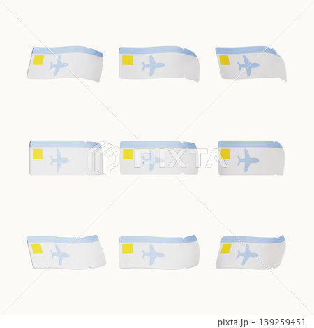 Nine colorful paper planes are arranged in a grid on a light background. Each plane has simple designs with light blue and yellow colors. This shows creativity and fun in artwork. Nine colorful paper planes are arranged in a grid on a light background. Each plane has simple designs with light blue and yellow colors. This shows creativity and fun in artwork. 139259451