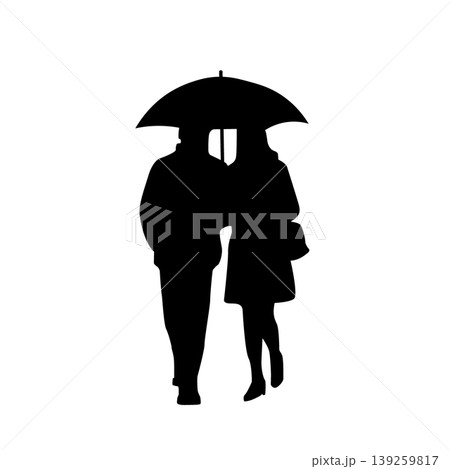 雨の日の人物シルエットイラスト　ビジネスマン　女性　男性　ビジネスパーソン　カップル　シルエット　 139259817