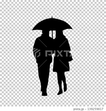 雨の日の人物シルエットイラスト　ビジネスマン　女性　男性　ビジネスパーソン　カップル　シルエット　 139259817