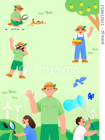 Kids engage in various activities in a park. They examine insects, explore plants, and enjoy the outdoors while learning about nature and its features. 139259853