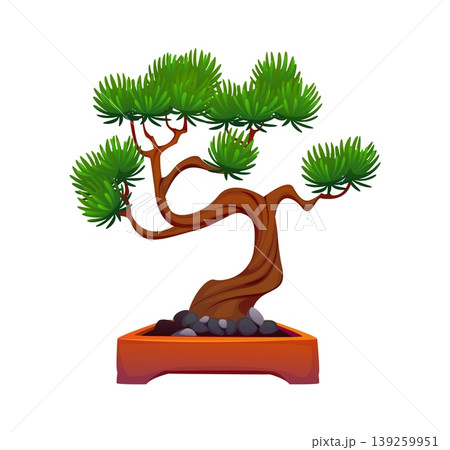Cartoon bonsai or Japanese garden tree plant in wooden pot, vector icon. Bonsai pine tree or Japanese miniature plant decoration for Zen gardening art or oriental garden and Japan culture tradition Cartoon bonsai or Japanese garden tree plant in wooden pot, vector icon. Bonsai pine tree or Japanese miniature plant decoration for Zen gardening art or oriental garden and Japan culture tradition 139259951