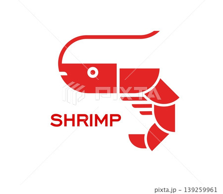 Shrimp icon for seafood cuisine restaurant and sushi bar, vector emblem in creative design. Red shrimp prawn in geometric shape for seafood kitchen, fish market, and fresh seafood or gourmet menu Shrimp icon for seafood cuisine restaurant and sushi bar, vector emblem in creative design. Red shrimp prawn in geometric shape for seafood kitchen, fish market, and fresh seafood or gourmet menu 139259961