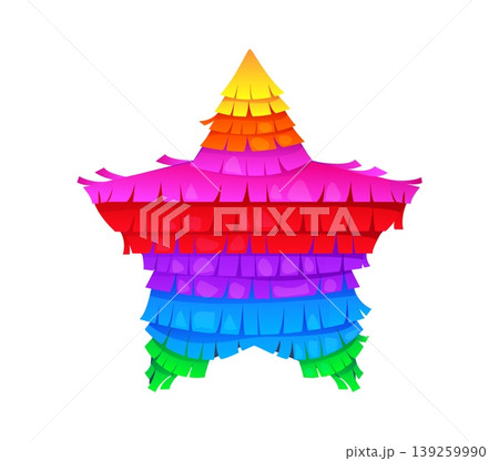 Cartoon Mexican birthday or holiday carnival party pinata game toy, vector icon. Mexican holiday pinata star shape for traditional fiesta in Mexico or party celebration and entertainment decoration Cartoon Mexican birthday or holiday carnival party pinata game toy, vector icon. Mexican holiday pinata star shape for traditional fiesta in Mexico or party celebration and entertainment decoration 139259990