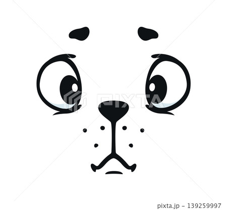 Cute animal face emoji or cheerful funny muzzle of pet character for smile emoticon icon. Cheerful kitten animal or puppy pet muzzle face emoji with cheerful lovely expression and kawaii look eyes Cute animal face emoji or cheerful funny muzzle of pet character for smile emoticon icon. Cheerful kitten animal or puppy pet muzzle face emoji with cheerful lovely expression and kawaii look eyes 139259997