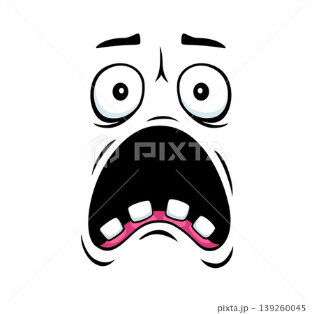 Scared face expression, cartoon emoji with fear emotion or OMG expression icon. Emoticon face icon with frightened look of panic with scared scream expression for cartoon smile emoji with googly eyes Scared face expression, cartoon emoji with fear emotion or OMG expression icon. Emoticon face icon with frightened look of panic with scared scream expression for cartoon smile emoji with googly eyes 139260045