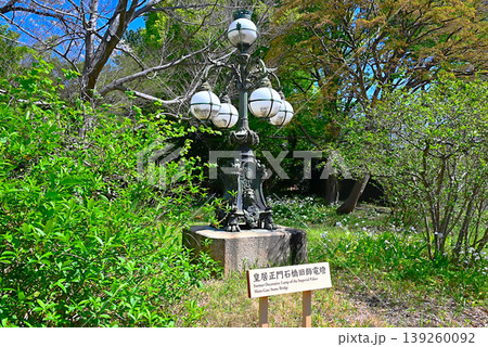 皇居東御苑にある皇居正門石橋旧飾電燈 139260092