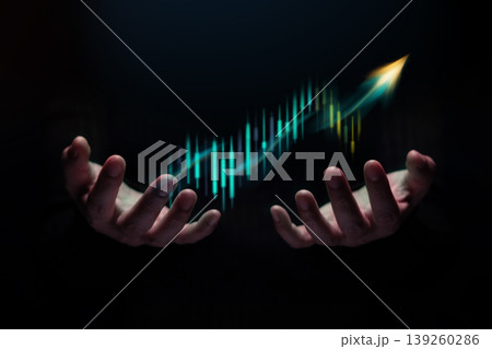 Hands holding rising graph showing business growth, financial success 139260286