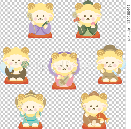 New Year's Card 2027 Icon, Year of the Sheep, Sheep, Seven Lucky Gods, New Year's Day, Cute, Modern, Design, Illustration Material New Year's Card 2027 Icon, Year of the Sheep, Sheep, Seven Lucky Gods, New Year's Day, Cute, Modern, Design, Illustration Material 139260461