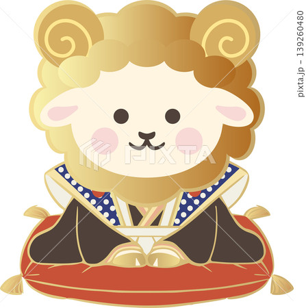 2027年　年賀状素材　未年　ひつじ　福助人形　正月　アイコン　縁起物　かわいい　モダン　イラスト 139260480