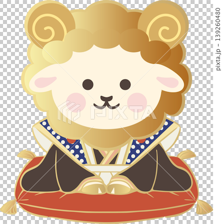 2027年　年賀状素材　未年　ひつじ　福助人形　正月　アイコン　縁起物　かわいい　モダン　イラスト 139260480