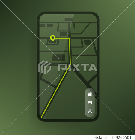 Mobile navigation map interface with route and location pin Mobile navigation map interface with route and location pin 139260501