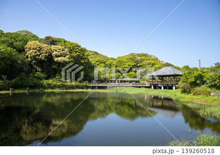 福岡県筑紫野市にある新緑に包まれた天拝公園の風景 福岡県筑紫野市にある新緑に包まれた天拝公園の風景 139260518