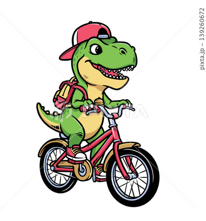Dino is riding his bike happily Dino is riding his bike happily 139260672