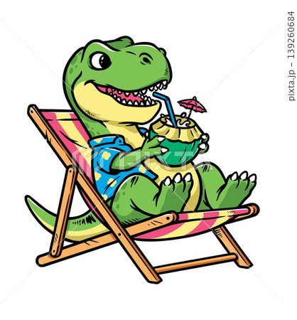 Dino is drinking coconut while sitting on a chair 139260684