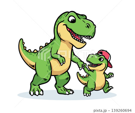 Dino and his son are walking hand in hand Dino and his son are walking hand in hand 139260694
