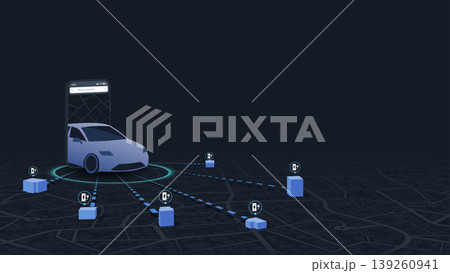 Mobile app designed for flexible online charging solutions. App allows to choose optimal routes for driving. Smartphone displays city map with nearby charging stations. Vector illustration Mobile app designed for flexible online charging solutions. App allows to choose optimal routes for driving. Smartphone displays city map with nearby charging stations. Vector illustration 139260941