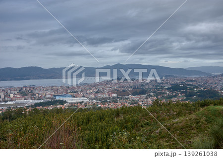 Stunning panoramic view of the Ria de Vigo and Cies Islands from Monte Alba Stunning panoramic view of the Ria de Vigo and Cies Islands from Monte Alba 139261038