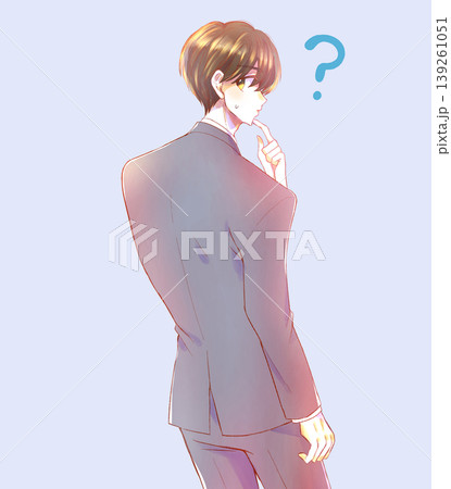 振り向くスーツの男性会社員 汗 ハテナ 振り向くスーツの男性会社員 汗 ハテナ 139261051