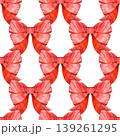 Hand drawn watercolor seamless pattern of festive red bows. This vibrant holiday design features repeating rows of elegant crimson ribbons with delicate shading and textured details. It is perfect for 139261295