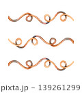 Set of artistic watercolor curly ribbons in warm brown and copper tones. Hand drawn wavy decorative elements with elegant loops, perfect for vintage designs, invitations, and festive ornaments. 139261299