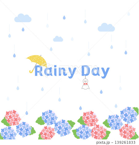 梅雨の背景イラスト　バナー　雨の背景　梅雨素材　雨素材　天気　紫陽花　雨　傘　 139261833