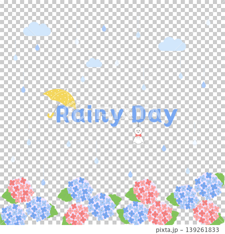 梅雨の背景イラスト　バナー　雨の背景　梅雨素材　雨素材　天気　紫陽花　雨　傘　 139261833