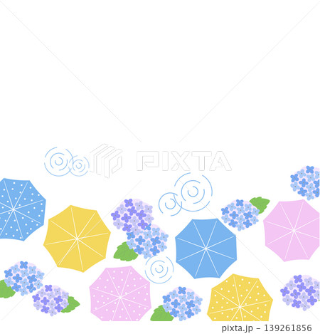 梅雨の背景イラスト　バナー　雨の背景　梅雨素材　雨素材　天気　紫陽花　雨　傘　 139261856