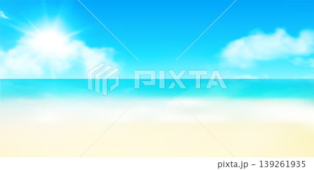 青い空と白い雲が広がる明るい砂浜の風景 青い空と白い雲が広がる明るい砂浜の風景 139261935