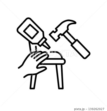 Furniture Repair with Glue and Hammer Icon 139262027