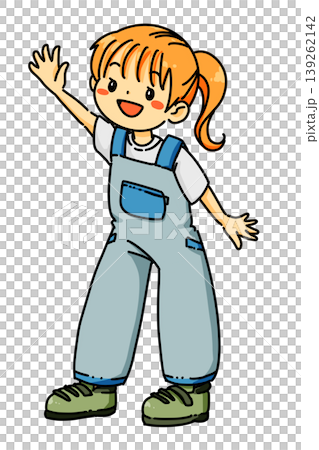 片手を上げて挨拶するポニーテールの女の子 139262142