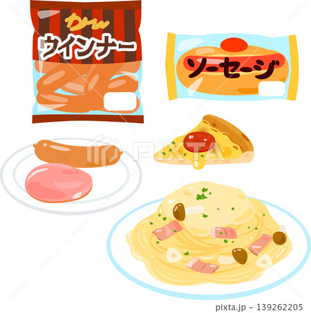 肉加工品のパッケージや料理のイラストセット 肉加工品のパッケージや料理のイラストセット 139262205