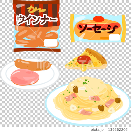 肉加工品のパッケージや料理のイラストセット 肉加工品のパッケージや料理のイラストセット 139262205