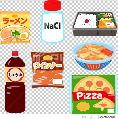 精製塩を多く含む食品のイラストセット 139262206