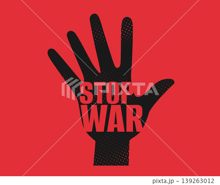 black hand silhouette with stop war text on red background black hand silhouette with stop war text on red background 139263012