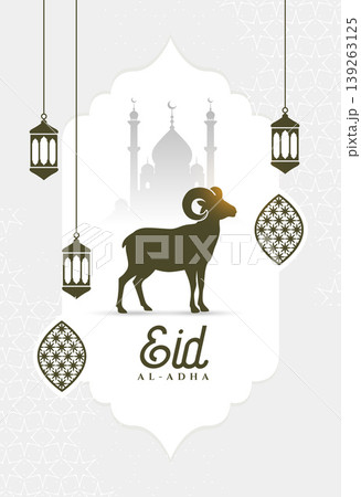 eid al adha mubarak poster with sheep and mosque silhouette eid al adha mubarak poster with sheep and mosque silhouette 139263125