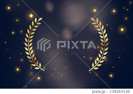 elegant golden laurel wreath blue background with bokeh effect elegant golden laurel wreath blue background with bokeh effect 139263130