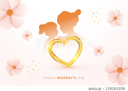 happy mothers day background with golden heart frame and flowers 139263209