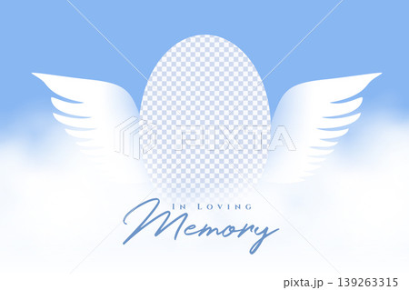 memorial photo frame sky blue cloudy background with angel wings 139263315
