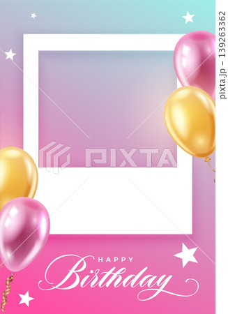 realistic happy birthday invitation card with picture frame 139263362