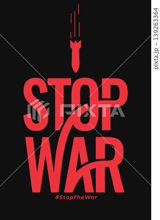 red stop war typography with falling bomb icon red stop war typography with falling bomb icon 139263364